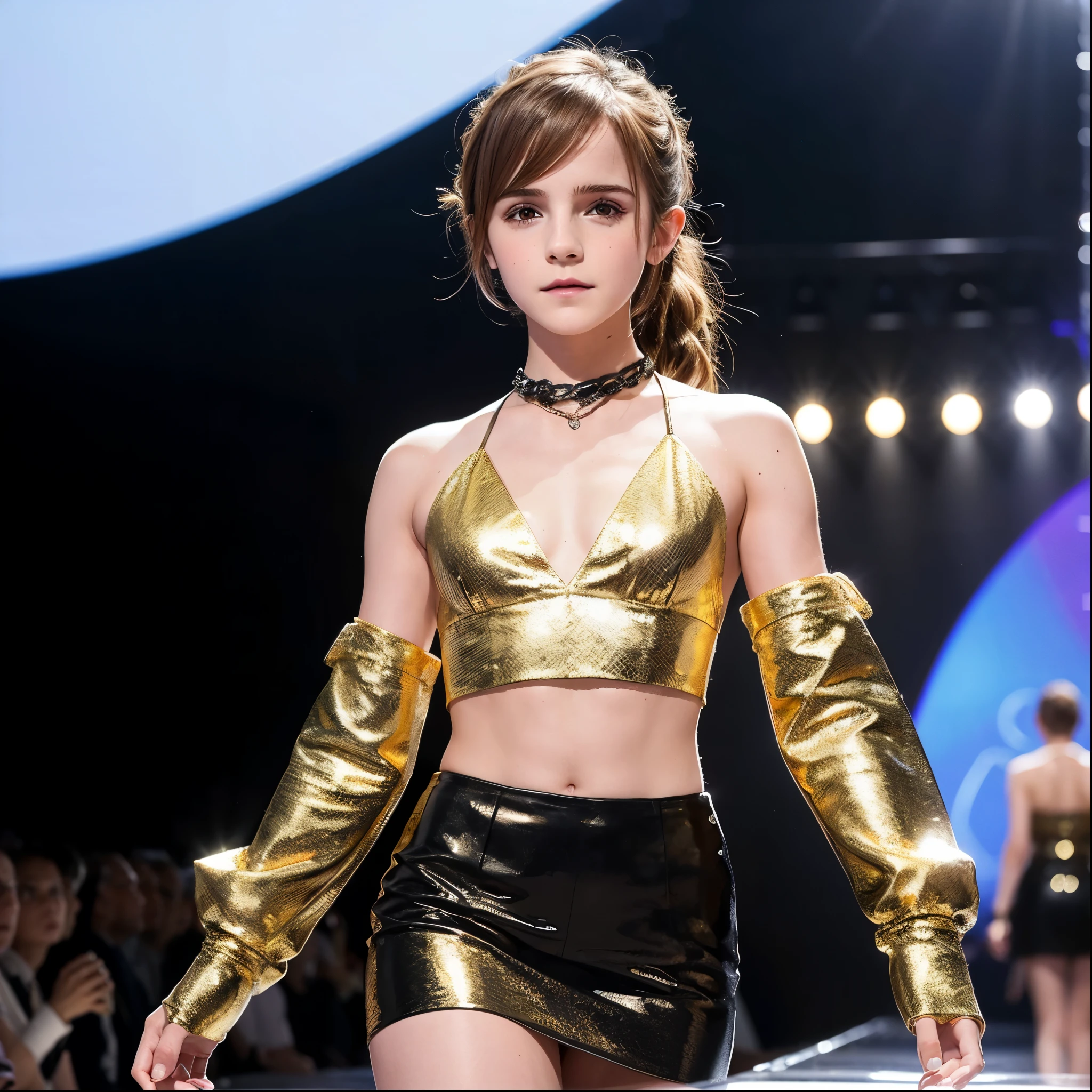Emma Watson poses for a photo in a white dress, 優美な体型Emma Watson, スーパーモデルの体Emma Watson, サイドポーズEmma Watson, {Perfect body}Emma Watson, バックスリットEmma Watson, Very slim body, ホワイトボディEmma Watson, Perfect bodyEmma Watson, 完璧なバランスEmma Watson, 美しいボディのスタイルEmma Watson, Emma Watson is tall and skinny, 横顔ショットEmma Watson, 完璧な構成ボディEmma Watson, Side view, エレガントで滑らかなボディEmma Watson, ゴージャスな姿Emma Watson, A woman walking down the runway in a short skirt and top, Flowing, shimmering fabric, Chain mail, Chain Mail, Inspired by Alexander Mann, Golden Clothes, Inspired by Alexander Fedsakh, wearing Chain mail, Burning Man Style Blend, Inspired by Giorgio De Vincenzi, Fashion Runway, Metallic Skin, Sequins, Narrow waist, Inspired by Nina Hamnett