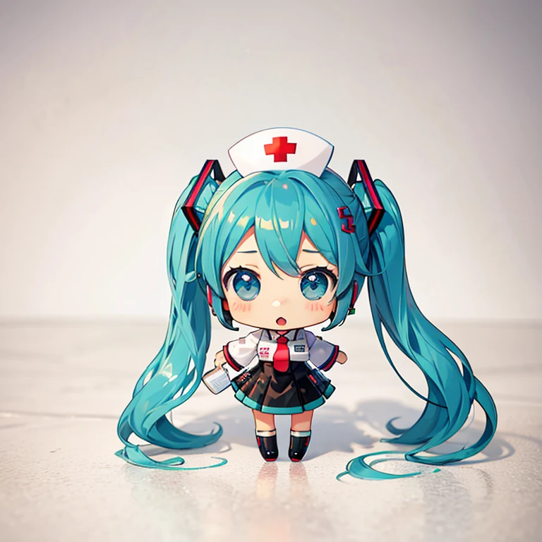 Hatsune Miku, nurse, (chibi:1.5), full body, Big Eyes, (masterpiece), highest quality