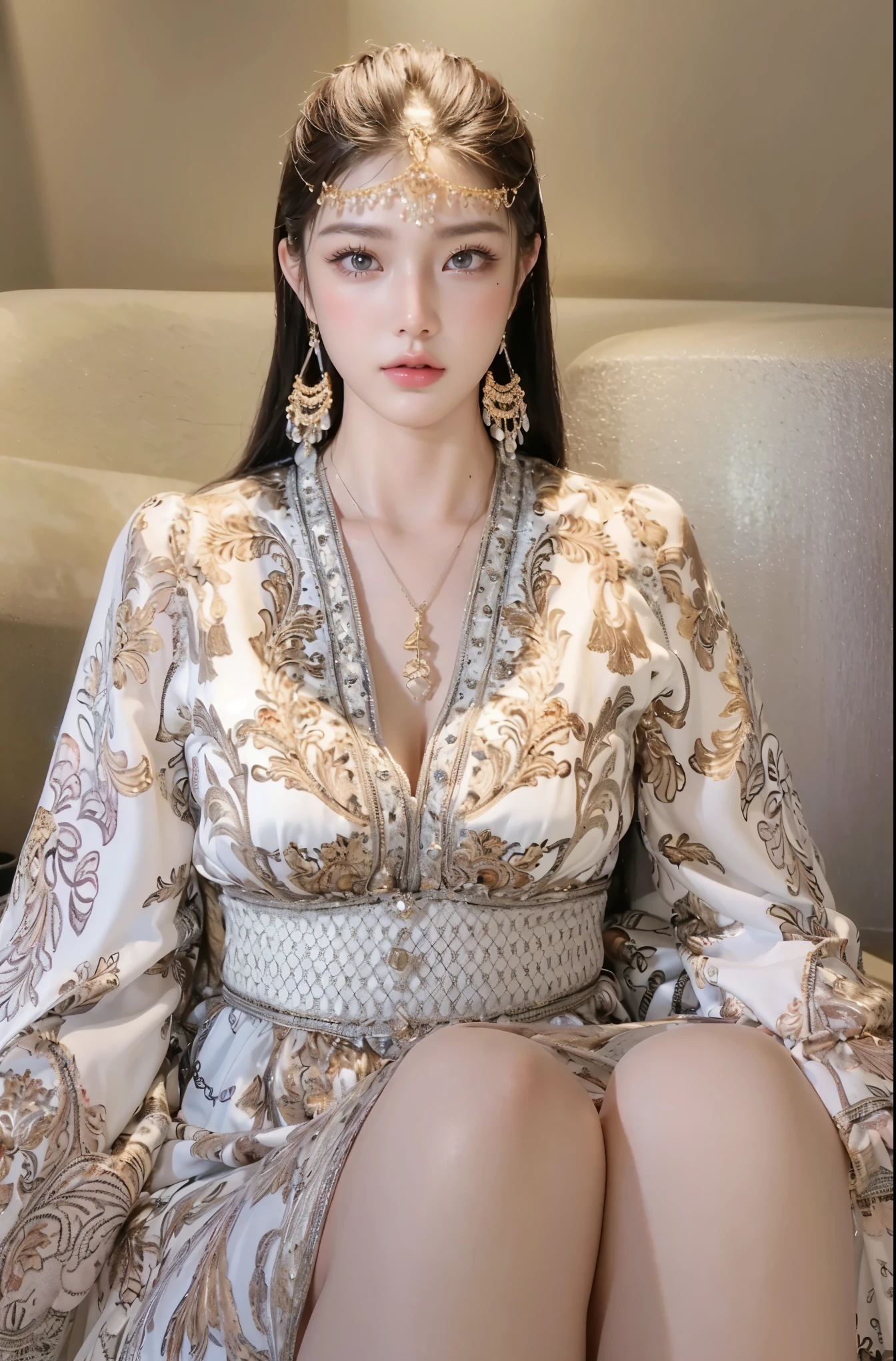 Game Art,CG Animation,Best image quality,Maximum resolution,8K picture quality,(A bust photo),(portrait),(Head close-up),(Rule of Thirds),Unreal Engine 5 rendering works,20 year old girl,((Queen)),The eyes are very detailed,(Large Breasts),Elegance and nobility,Ray Tracing,Game CG,((3D Unreal Engine)),OC rendering reflection mode,4K,Ultra-clear,Translucent lace,Fair and plump figure,Pretty Face,Glossy Gel Coat,身着华贵礼服的Queen,Gorgeous clothing,Luxurious and exquisite jewelry,Colorful makeup,Full figure,Dark red lipstick,精致Gorgeous clothing,Supermodel,Gold Jewelry,Luxurious clothing,Gold and diamond jewelry,Legs straight,Sitting