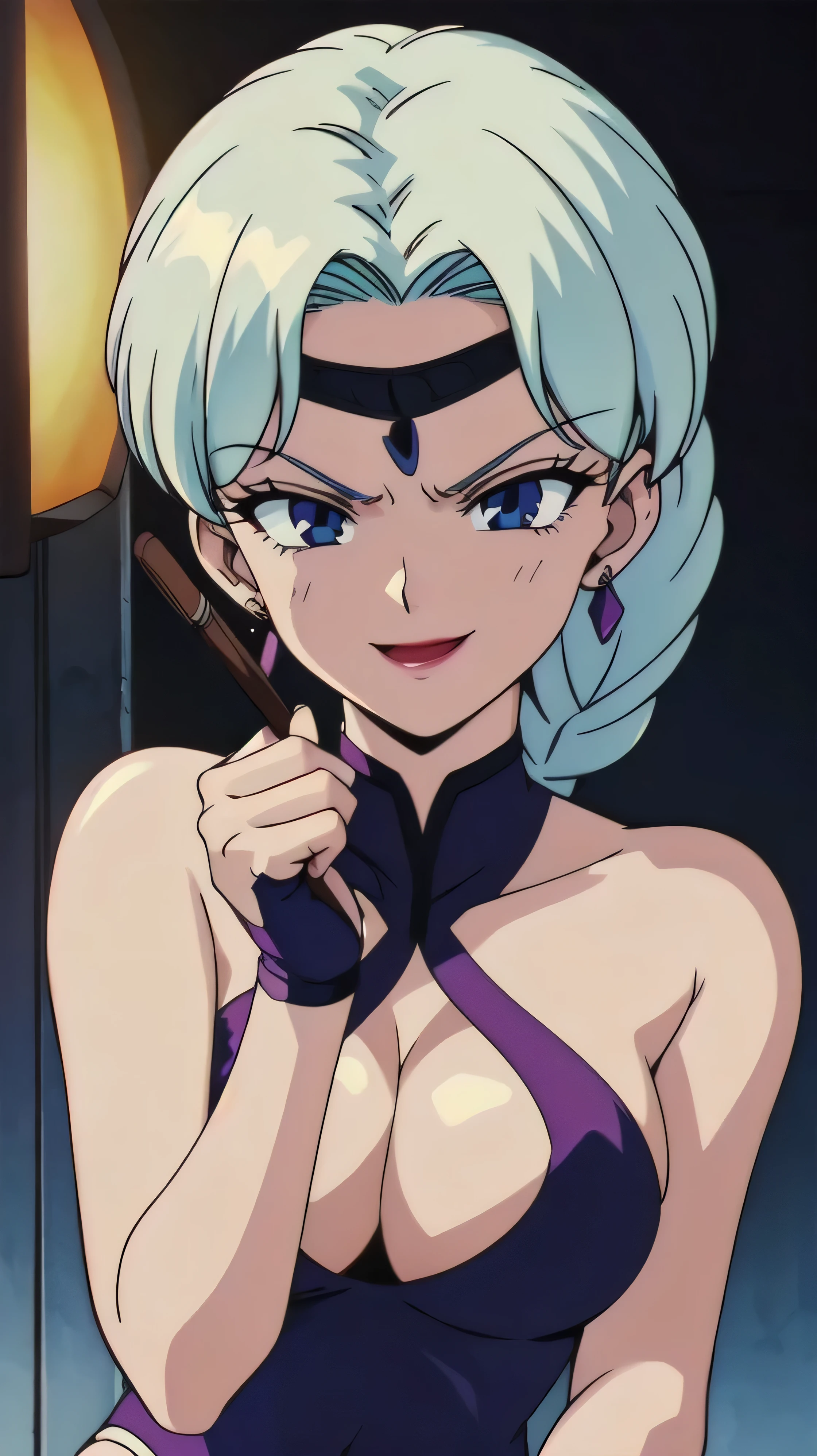 1girl, solo, facing viewer, looking down at viewer,,evil smile, BERTIE,,Highly detailed CG Unity 8K wallpaper, perfect lighting,official art,,(beautiful_face:1.5),(narrow_waist),,Highly detailed CG Unity 8K wallpaper, perfect lighting, anime screencap, retro artstyle, anime coloring, traditional media,evil huge laugh,lipstick,sadistic smile,deep shaded face,singlebraid,smile worst,worst ridecule,evil moukery,,onebraid,lightblue leotard,two hands,five fingers,dark aura background,A face full of evil,Too evil ridicule