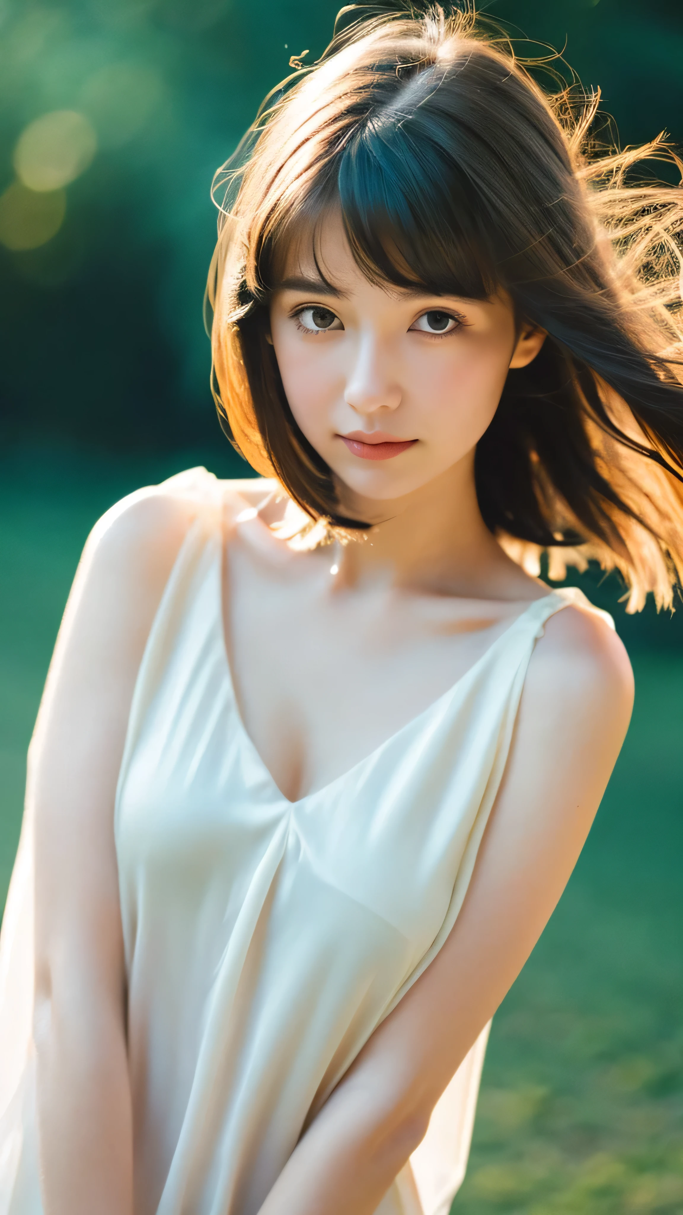 (Random Nationality):1.5, masterpiece, Highest quality, 8k, 20th Generation, (Large Breasts:1.2), cute, alone, sad, close, cute, Girlish, Delicate girl, Pure beauty,  RAW Photos, Professional photography, Portraiture, Soft Light, Professional Lighting, Backlight, Upper Body, avert your eyes, Sophisticated, Film Grain, (Eyes and facial details:1.0), Beautiful straight hair, Hair swaying in the wind, Silk blouse, Random hairstyle