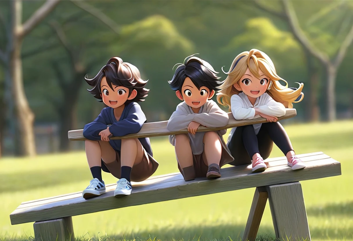 2people、One side is down、Riding a seesaw、2people、I'm facing、一peopleがプレゼントを恥ずかしそうにI'm giving you a present、I'm giving you a present、Delighted with the gift、もう一peopleが嬉しそうに喜んでいる笑顔