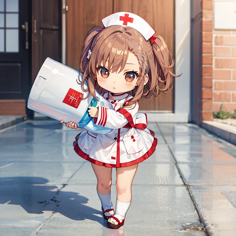 Misaka Mikoto, nurse, (chibi:1.5), full body, 1girl, Big Eyes, (masterpiece), highest quality