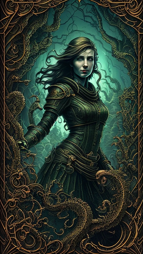 (better lighting, best shade, work of art, high qualiy), in profile, (((close do rosto))), ((beautiful face of 18 year old girl looking at the floating horizon), (dread hair flowing :1.1), polaroid professional photography, dark and dense forest, waterfall, sunset, dark feelings, sharp symmetrical art, Dan mumford style, HDR, 真实感, 8k, dark fantasy atmosphere, Lovecraft style, (JimJorCrafLogo art style:1.3), (close up view)