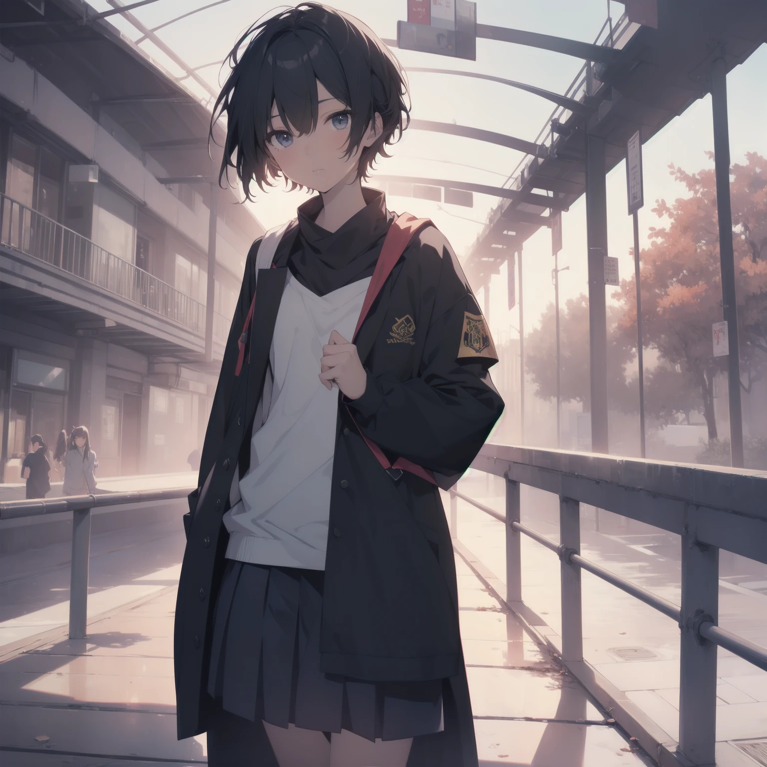 ultra-absurdres-Top quality by artist God, ultra-detailed, high resolution, anime moe artstyle, best anime 8k konachan wallpaper, pixiv contest winner, pool:2810, perfect anatomy,break, 1girl, (Please draw a girl walking sleepily to school alone. )break,(Solo,little female, 13-year-old:1.3),Full limbs, complete fingers,a junior high school student, (very short hair), short cut, flat chest, , small butt, small black eyes, beautiful detailed eyes, well-proportioned iris and pupils, expressive eyes, highres detailed hair, soft expression, salor school_uniform, sailor collar, serahuku, bow, pleated skirt,(Detailed Lighting), (Detailed background), in the School commute route. break,super detailed skin, Best cinematic lighting powered by famous artist, 8k,beauty illustration,photoshop_(medium),very aesthetic,break,((artist:zen_(kamuro) )), artist:clamp ,artist:carnelian ,artist:kantoku ,