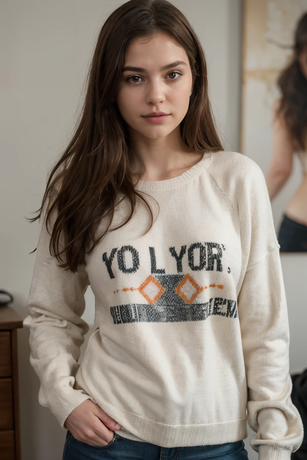 ((best qualityer)), ((work of art)), (detailded), 1 girl, ombro to ombro sweater,