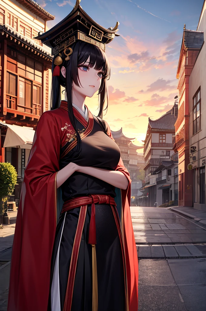 Beautiful girl ,Wearing gorgeous Hanfu, Chinese style building, landscape