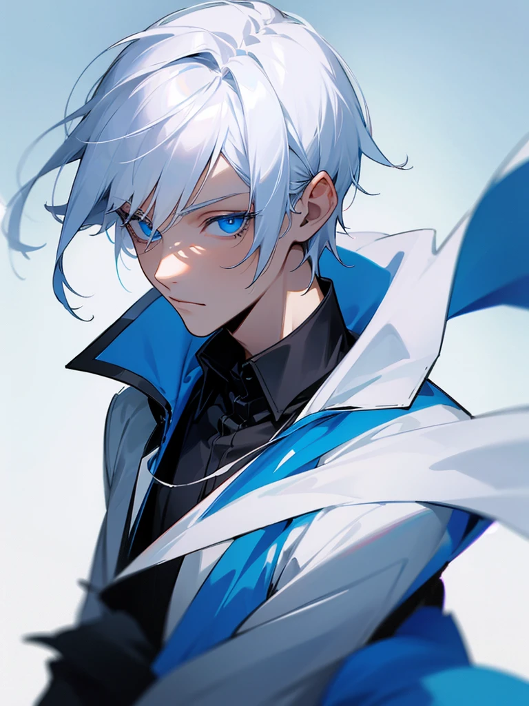 A young Finnish man with white hair and blue eyes who is dressed in black