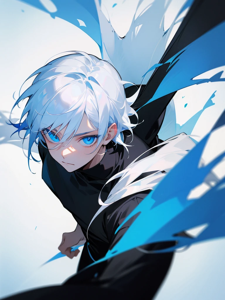 A young Finnish man with white hair and blue eyes who is dressed in black