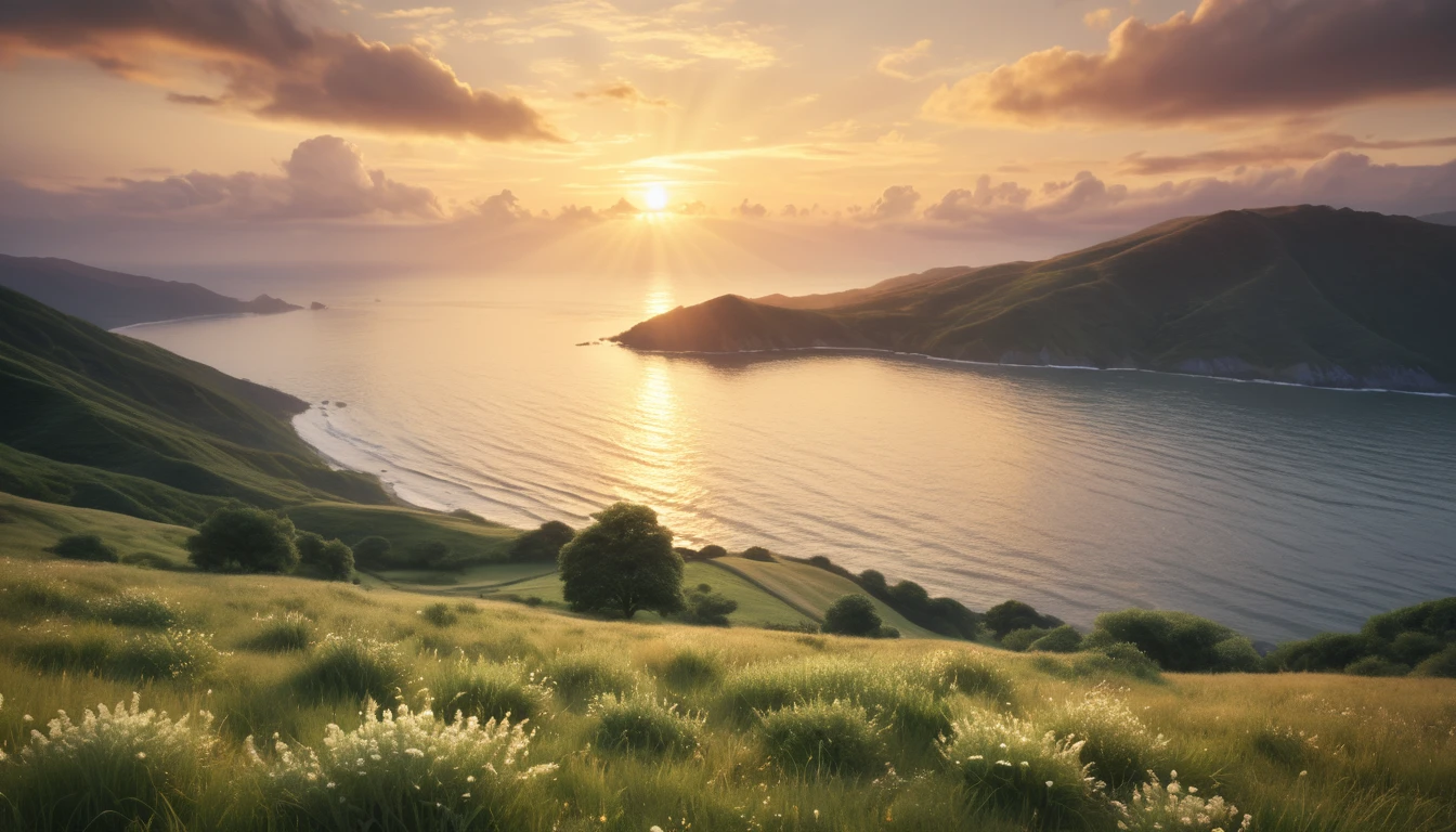 (best quality, masterpiece, ultra detailed, ultra high res, photorealistic, raw photo, absolutely resolution), Create a thumbnail image for a song that expresses deep longing for a lost loved one and the hope of reunion. The image should reflect nostalgic memories, a sense of yearning, and a warm, comforting atmosphere. Consider using elements such as faded photographs, a serene landscape at sunset, or a gentle, glowing light to evoke feelings of love, remembrance, and hope