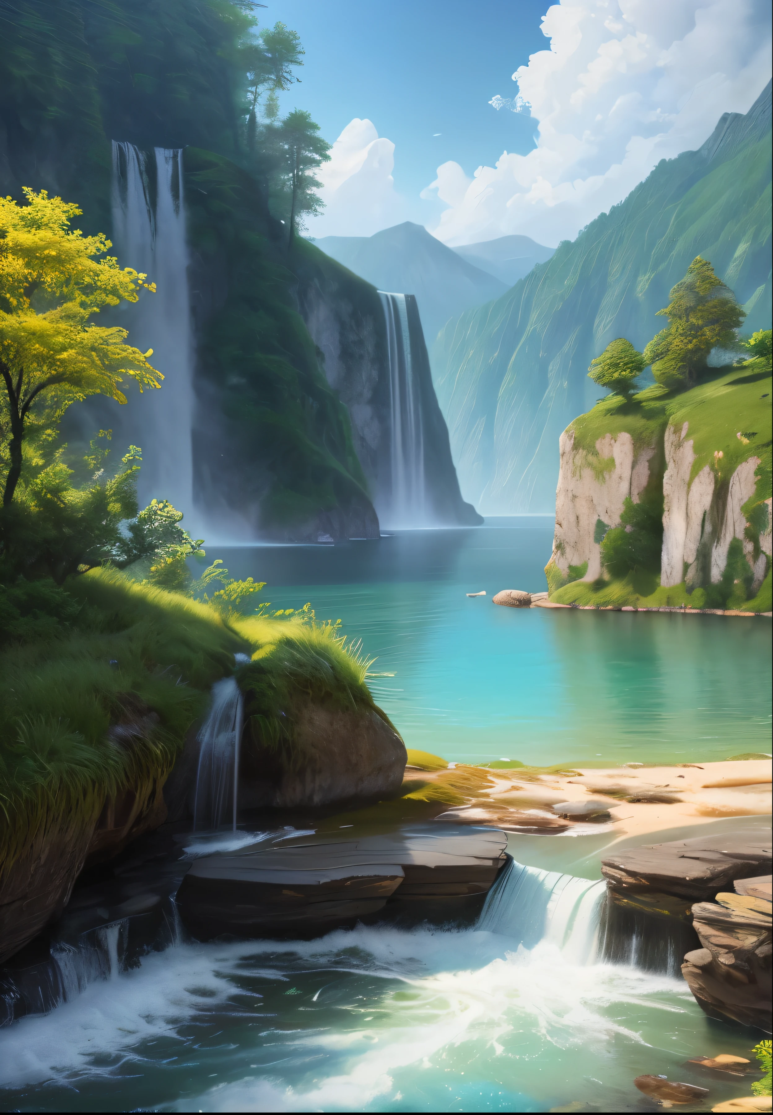 landscape, water, (extremely detailed CG unity 8k wallpaper), most beautiful artwork in the world, professional majestic oil painting, intricate, High Detail, Sharp focus, dramatic, photorealistic painting art