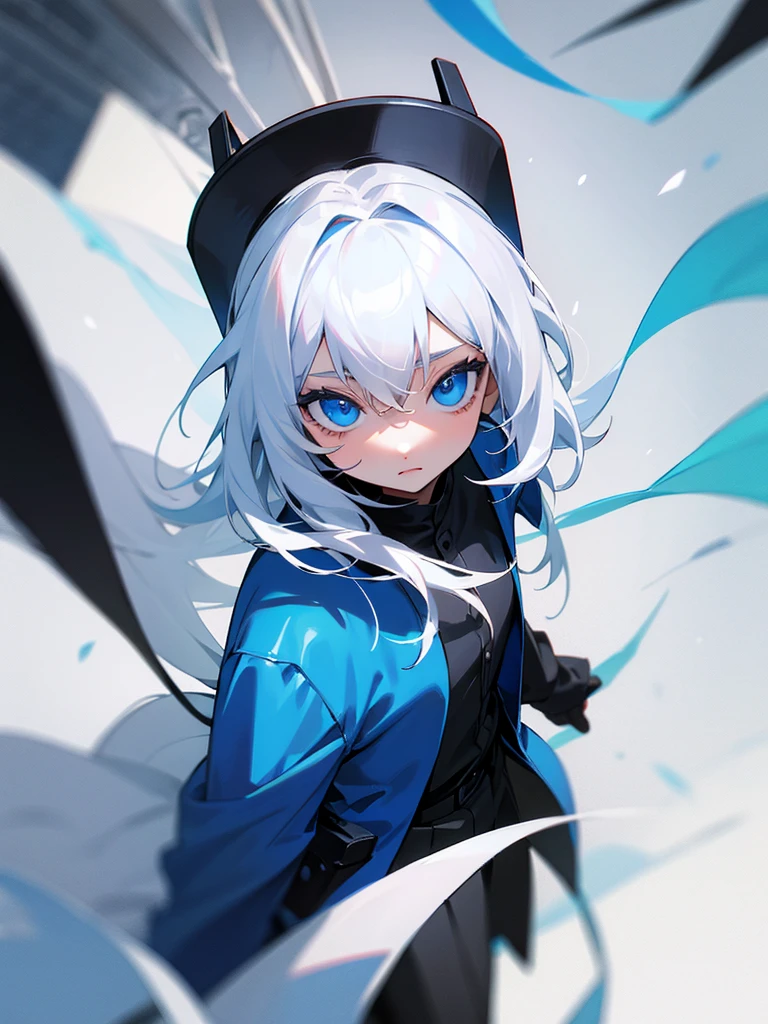 A young Finn with white hair and blue eyes who is dressed all in black