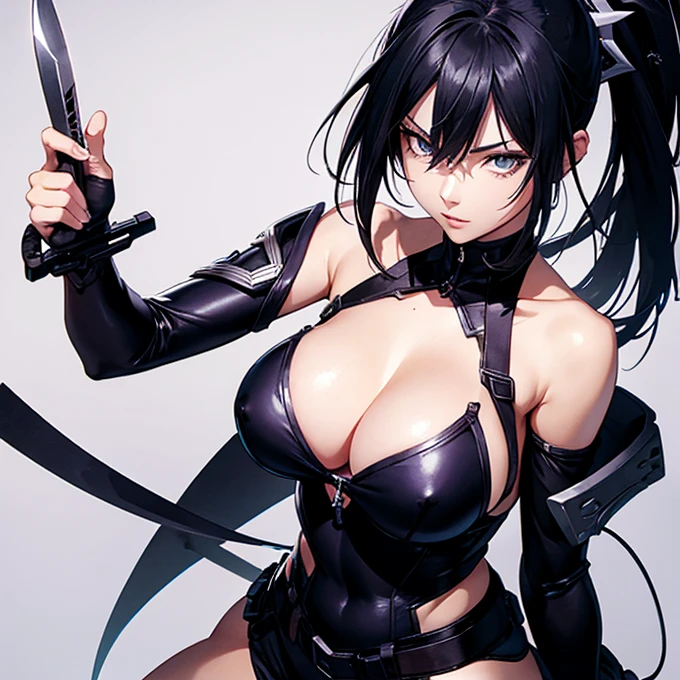 Cartoon close-up of a woman holding a knife, inspired Masamune Shirow, Masamune Shirowのスタイル, Yoji Shinkawa's art style, aerial viewyoji shinkawa, Full Color Manga Visual Style, Masamune Shirow, Comic Digital Art, Inspired by Yoji Shinkawa