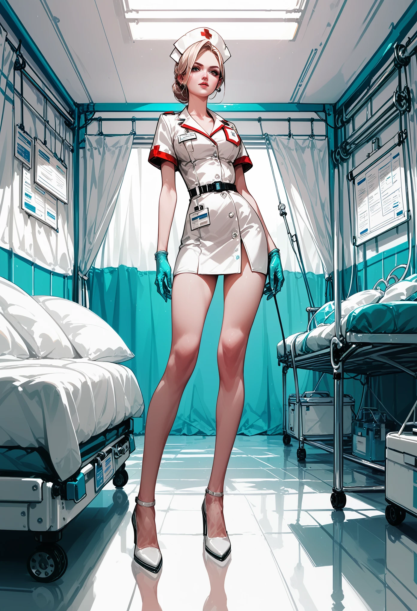 Battlefield nurse, simple tent, medical equipment, cots, highly detailed, intricate details, cinematic lighting, concept art, 