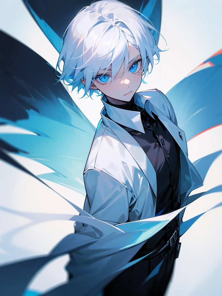 A young Finnish man with white hair and blue eyes who is dressed all in black