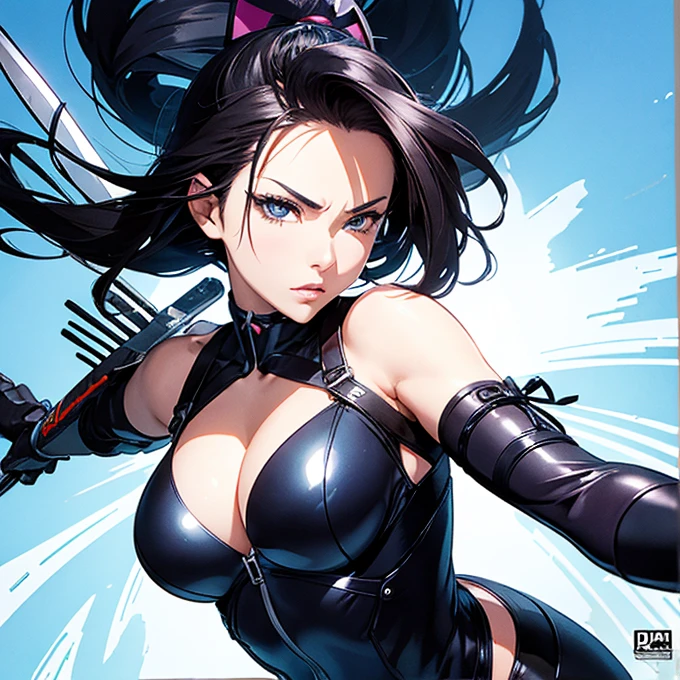 Cartoon close-up of a woman holding a knife, inspired Masamune Shirow, Masamune Shirowのスタイル, Yoji Shinkawa&#39;s art style, aerial viewyoji shinkawa, Full Color Manga Visual Style, Masamune Shirow, Comic Digital Art, Inspired by Yoji Shinkawa