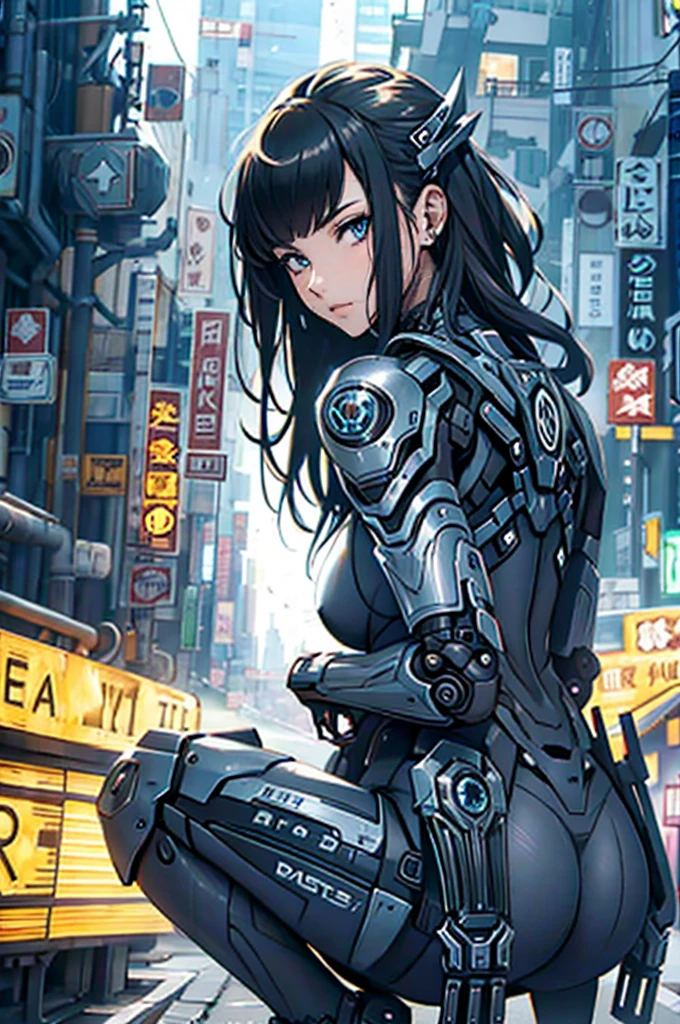 wolverine、woman、22 years old、woman体型、profile、Moderate bust、Upper Body、blonde、Mechanical Suit、Highest quality、Masterpiece、scenery、City、rain。