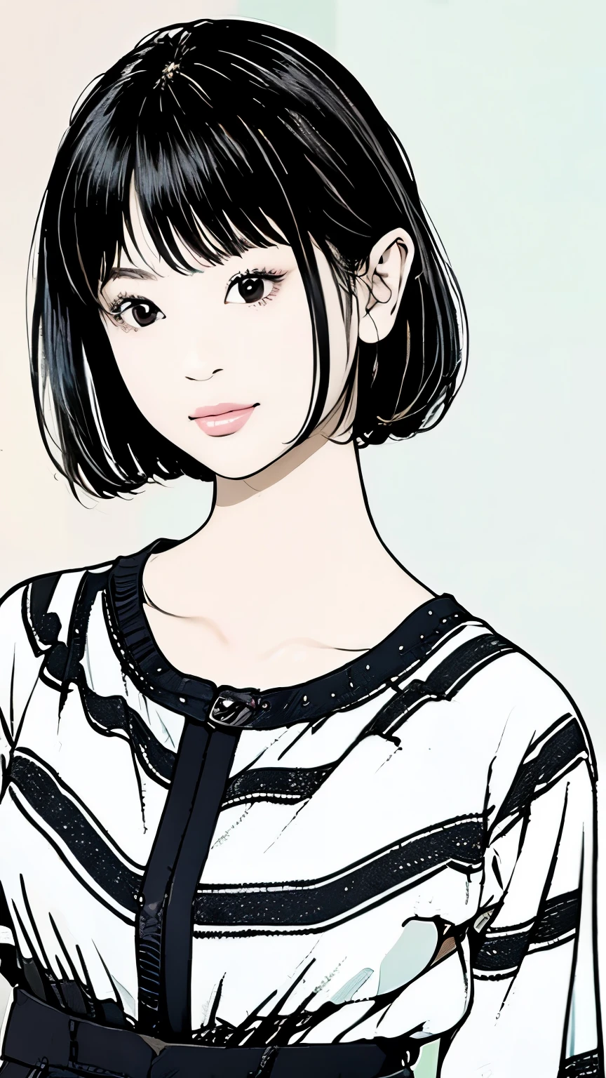 A slightly longer bob cut、Black Hair、Upper Body、up、smile、Honey