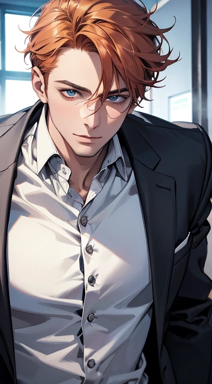 (best quality,4k,8k,highres,masterpiece:1.2),ultra-detailed,(realistic,photorealistic,photo-realistic:1.37),1 man,31 years old,mature man,very handsome,without expression,smile,short grey b
Orange hair,blue eyes,penetrating gaze,perfect face without errors,imposing posture,businessman,office background,cinematic lighting,hdr image