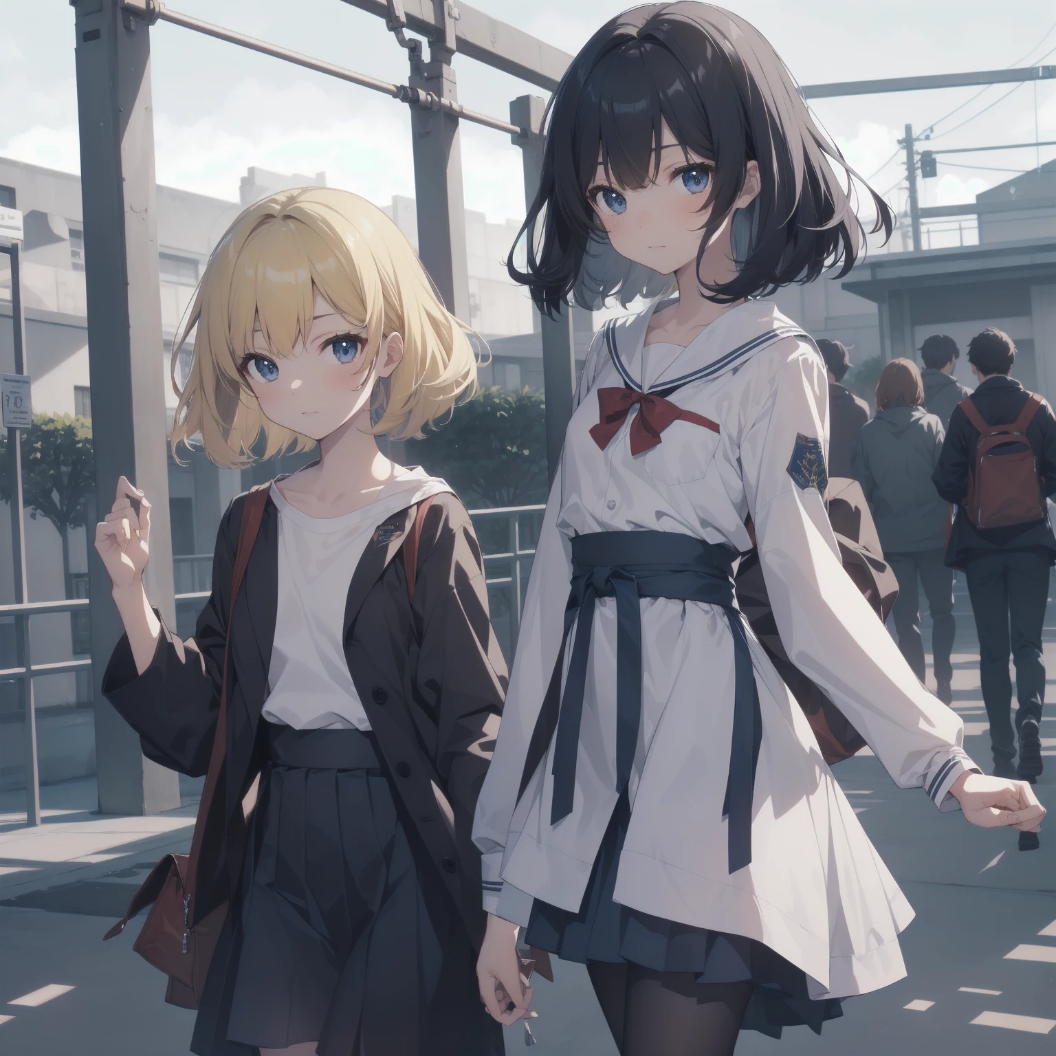 ultra-absurdres-Top quality by artist God, ultra-detailed, high resolution, anime moe artstyle, best anime 8k konachan wallpaper, pixiv contest winner, pool:2810, perfect anatomy,break, 1girl, (Please draw a girl walking sleepily to school alone. )break,(Solo,little female, 13-year-old:1.3),Full limbs, complete fingers,a junior high school student, (very short hair), short cut, flat chest, , small butt, small black eyes, beautiful detailed eyes, well-proportioned iris and pupils, expressive eyes, highres detailed hair, soft expression, salor school_uniform, sailor collar, serahuku, bow, pleated skirt,(Detailed Lighting), (Detailed background), in the School commute route. break,super detailed skin, Best cinematic lighting powered by famous artist, 8k,beauty illustration,photoshop_(medium),very aesthetic,break,((artist:zen_(kamuro) )), artist:clamp ,artist:carnelian ,artist:kantoku ,
