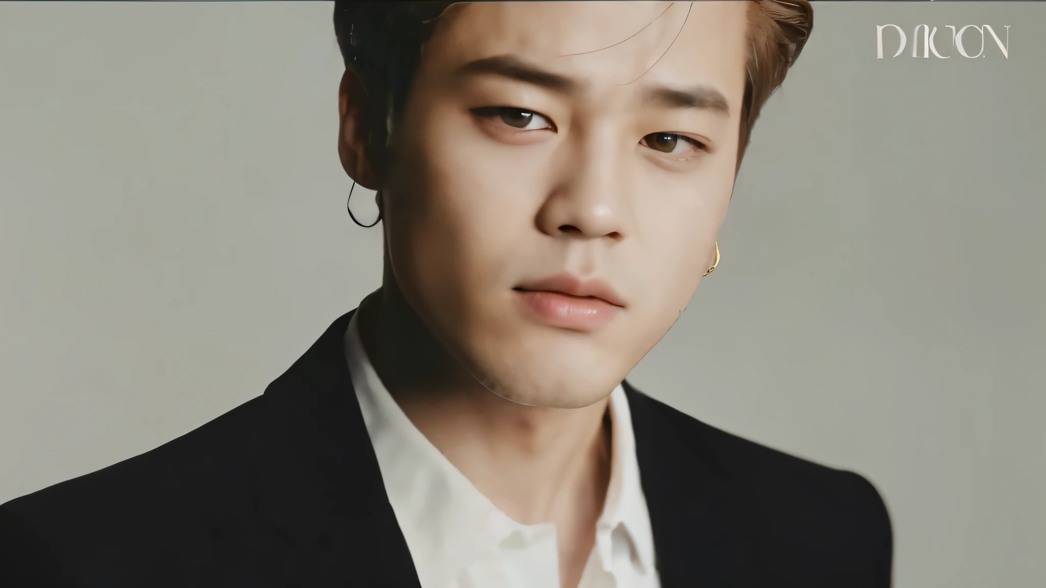 Caucasian skin, greasy skin, korean man, handsome man, park jimin, stern looks.