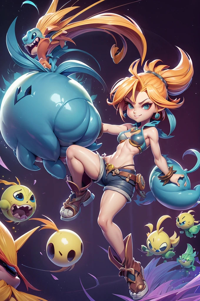 arvore estilo rayman legends, character estilo art rayman legends, girl and boy, corpo inteiro, ESTILO VIKING, acessórios gigantes,giant monster, big breats,Little bunny, (shorts),big breast, , sensuality