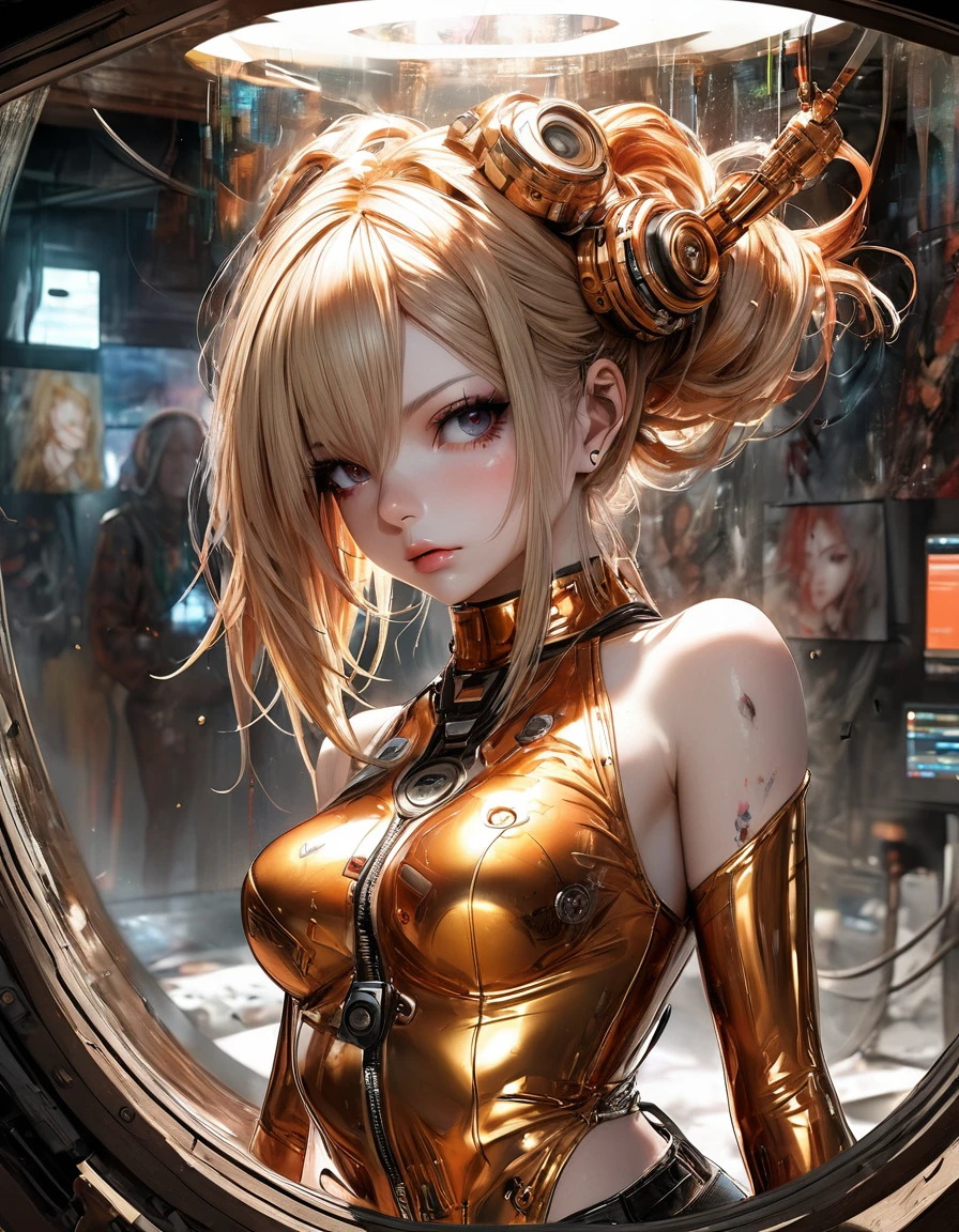atmosphere oleosa sombria Artwork By Jesper Ejsing Looking into the mirror of truth Detailed cyber punk girl sexy DBZ avril Lavigne Naruto fênix Carne Griffiths Michael Garmash, seb McKinnon, masterpiece", red gold  latex art, in 4D lighting, 8k concept art; ; trending on artstation; deep color; ink drawing; In Futuristic Ultra Detailed , fear Background, Highly Detailed, in buraco ????? Scale Like Skin, Daz 3d, Unity, Unreal Engine 5