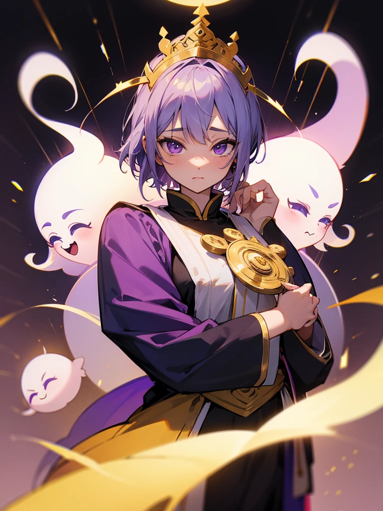 Buddha,Purple eyes, Gold Ghost, Black Short Hair, Priest's clothing, torii, male, Buddha, Praying with hands together, Zazen, Blue Flame, Lotus Field, pure land, 神Buddha融合