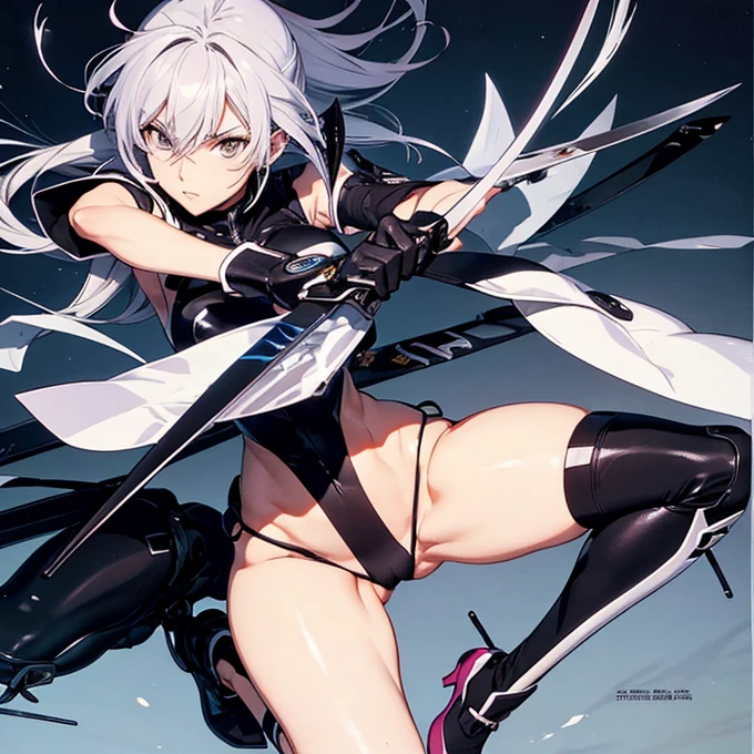 Cartoon close-up of a woman holding a knife, Full body visible,inspired Masamune Shirow, Masamune Shirowのスタイル, Yoji Shinkawa&#39;s art style, aerial viewyoji shinkawa, Full Color Manga Visual Style, Masamune Shirow, Comic Digital Art, Inspired by Yoji Shinkawa,Large breasted women,A woman with visible side ,Pointed nipples,Thin fabric clothing((Torn Costume))The genitals are visible,My crotch is wet,Raised genitals,Pink pubic area,nude,Naked Women