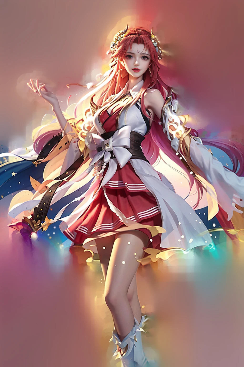 Ancient City Daji at Night:
Daji standing on the ancient city wall,Nightfall,Stars。Her white foxtail sways in the breeze,Wearing light blue ancient costume,Hold a folding fan,Smile and look into the distance。