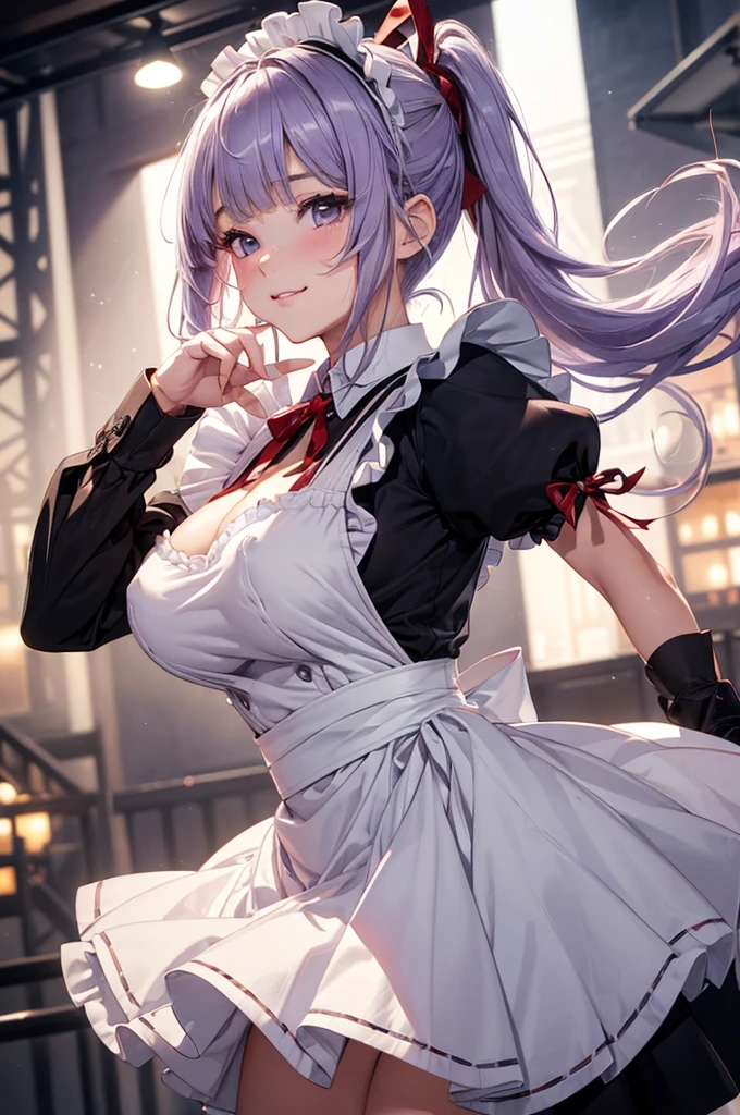 Absurd, Super detailedな,(In 8K:1.3),Masseter muscle area,(masterpiece:1.2)、(Highest quality)、4K、Super detailed、(Movement Structure:1.hining Lights、Atmosphere lighting), High resolution, Best Quality、(One girl:1.4),Super detailedな,Bright colors、Treebreak Production Art、(Warm color light source:1.2),High-level image quality、Fine image quality、Intricate details,Volumetric Lighting,Realism BREAK、Profile、 Idol face、15 ye beautiful face and eyes, Beautiful images、natural make up、 big eyes,、 (shoot from below:1.3)、 (to lift up one’s skirt:1.4)、(breast grab:1.2)、Tits:1.3)、(curvy bo(glossy skin :1.5)、(Baby Face:1.5)、 (white background:1.4)、 (Light purple hair、blunt bangs、long hair、wavy hair、ponytail、Ahoge、Red ribbon:1.2)、 (detailed clothes featureiniskirt Maid:1.4)、cleavage、 (smirk:1.2),