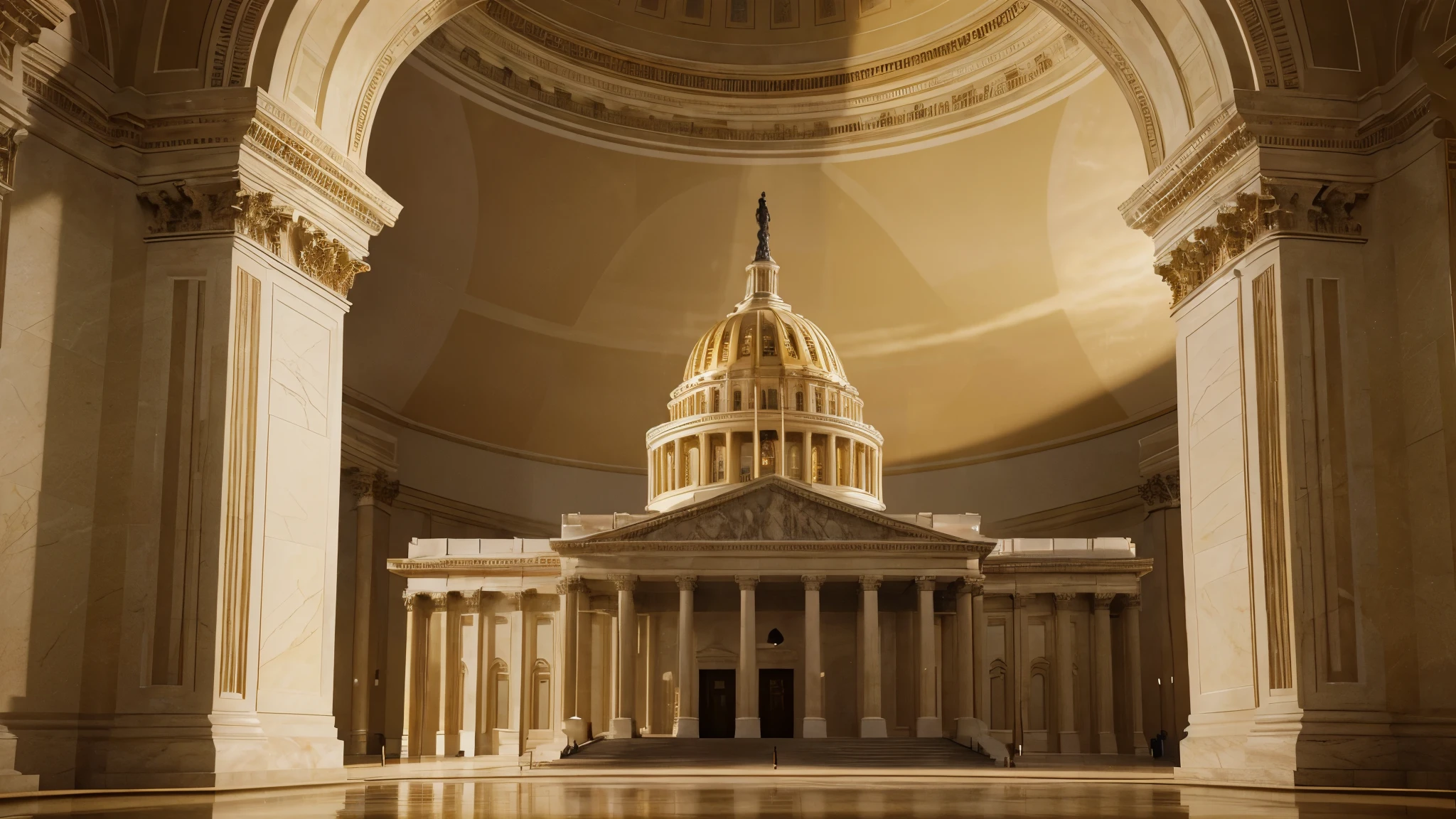 a detailed, intricate architectural illustration of the U.S. Capitol Building, impressive neoclassical style, grand columns, dome, majestic, historical, realistic, photorealistic, dramatic lighting, warm golden hour lighting, atmospheric, cinematic, highly detailed, 8k, masterpiece