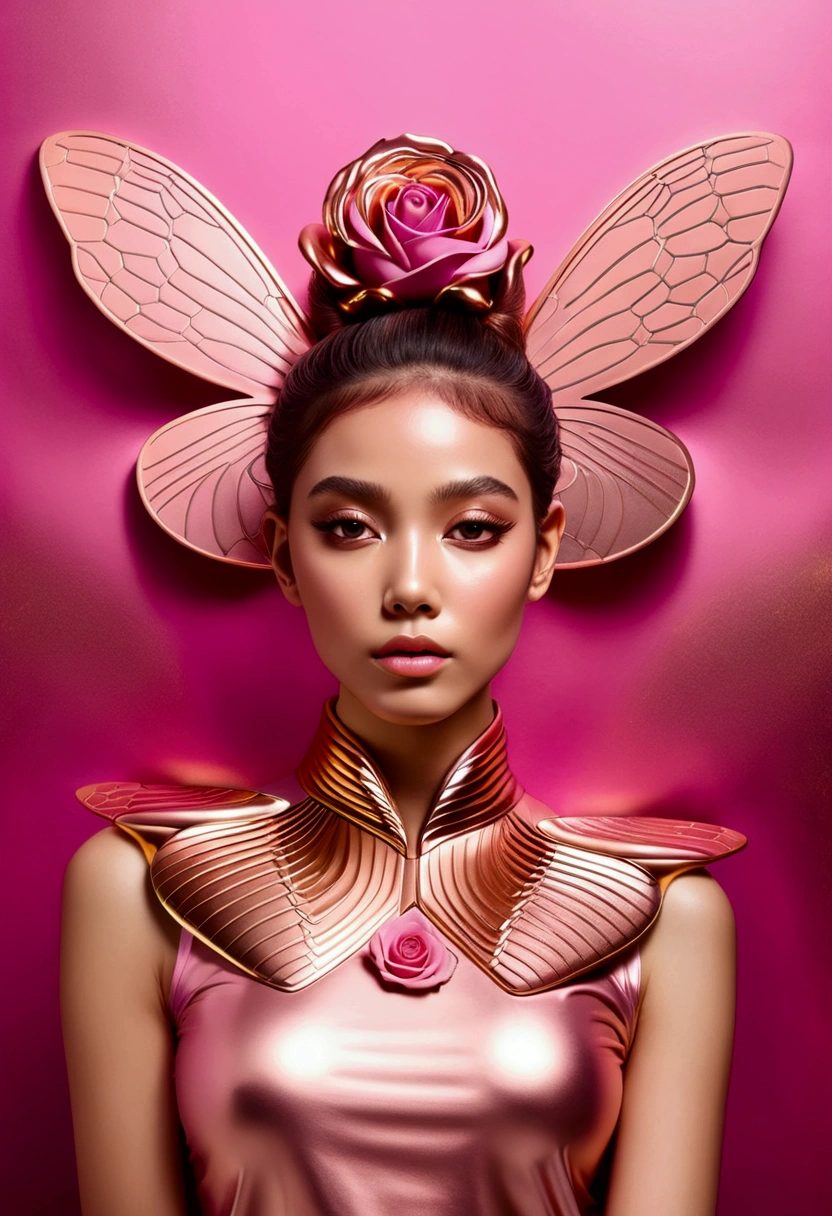 young  woman who is composed of hornets pink gold rose gold color theme