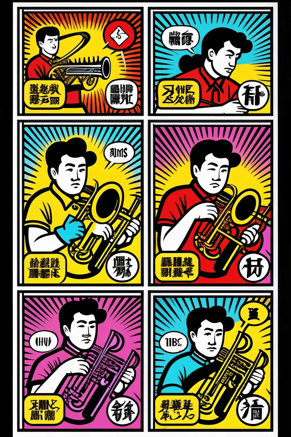 Comic Style、、graphic design、icon、Multisensory Stimuli、美Comic Style、Show multi-sensory stimulation、trumpet、Multi-organ perception