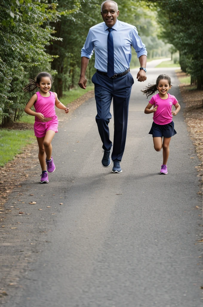 father and daughter running with ties their feet together 