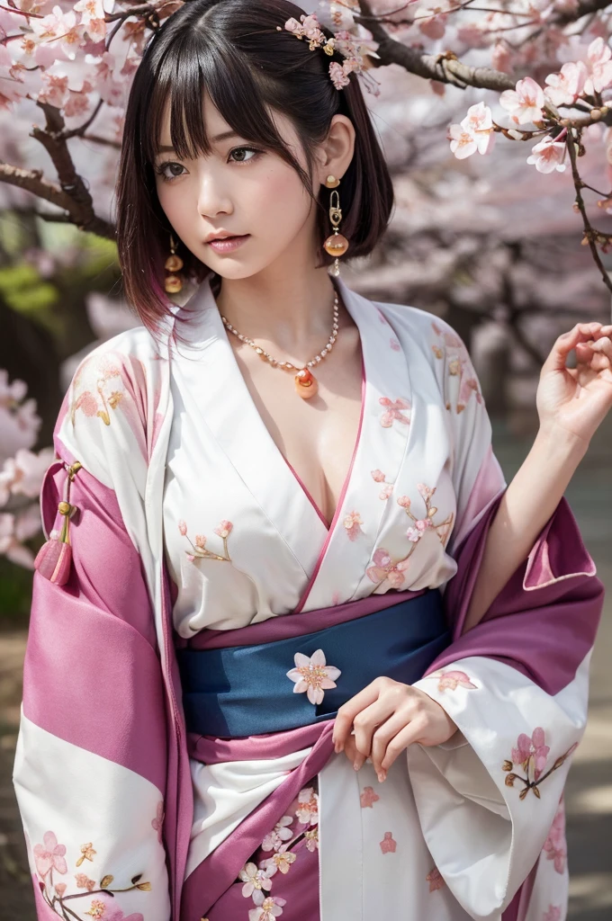 (Emo art:1.6),(8k, RAW Photos, Highest quality, masterpiece:1.3),(Realistic:1.25), High resolution, 超High resolution, dynamic,(colorful:1.35) , Light blooming effect,(Blurred Background), break 1 girl, alone,(Perfect Face:1.2),Representing a beautiful and elegant woman,(Very beautiful woman has sex with her legs wide open:1.0),(Wide Shot:1.2),Big Breasts ,Nipples :1.0、((boobout:1.0)),Intricate details, Adorable, Vibrant, Playful, (Perfect hands, Fine hand, Perfect Eyes, Detailed eyes),(great joy:1.3),(Improve:1.2), (Sunburned skin:1.1),(Realistic Skin and Hair Texture, Beautiful in every detail & Gloss & significantly),(Short, straight amber hair:1.3),(Striped Hair),Long, narrow eyes, Nose face ,Beautifully protruding chin,(High nose),((Long Bangs:1.3)),((full opened pussy:1.0))Enchantingな, Decorated, Charm,Enchanting, Enchantingな, stylish, dizzying,(Healthy Body:1.2), break ((Fancy costumes:1.6),(Traditional kimono with colorful and shiny luxury Japan:1.4),(Luxury Japanese kimono:1.4,Pale-colored Japanese kimono ,Detailed embroidery:1.4)),(Cherry blossom earrings and necklaces、As a hair accessory:1.3),break (Wind:1.4),Browsing Caution:1.0,(Scattering cherry blossoms:1.6),(Cherry blossom trees),(Cherry blossom petals fluttering, SakuraFubuki),(Highly detailed scene background), Blur the background,Mix 4,