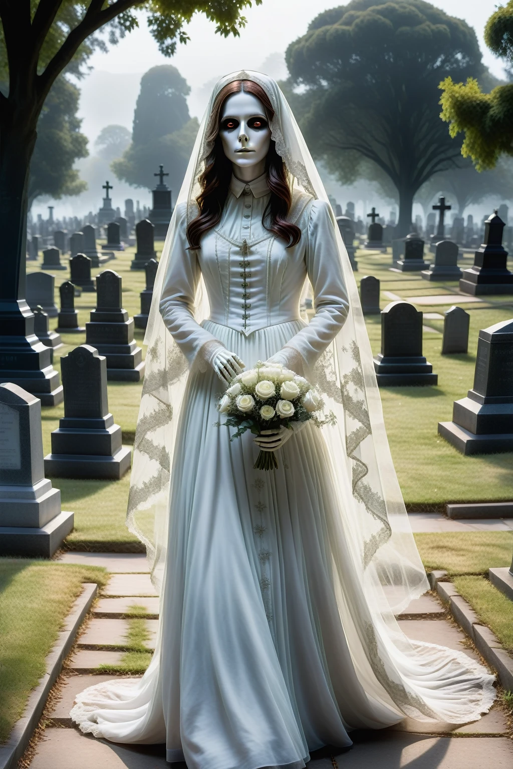 Ghost, highly detailed candid photo of Ghost walking in a Cemetery:1.3, (((transparent))), ((Veil)), ((View your viewers)), Portraiture:1.5, masterpiece, Highest quality:1.1, Cemetery:1.3, Outdoor, God's Rays:1.3, night:1.3, Pitch black:1.2, Ultra Photorealistic, Sharp focus:1.1, Depth of written boundary:1.1, 50mm, Nathan Wirth's style, Hasselblad x1d II, Door 160,Osaka,Osaka弁,