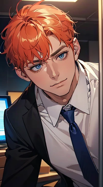 (best quality,4k,8k,highres,masterpiece:1.2),ultra-detailed,(realistic,photorealistic,photo-realistic:1.37),1 man,31 years old,mature man,very handsome,without expression,smile,short grey b
Orange hair,blue eyes,penetrating gaze,perfect face without errors,imposing posture,businessman,office background,cinematic lighting,hdr image