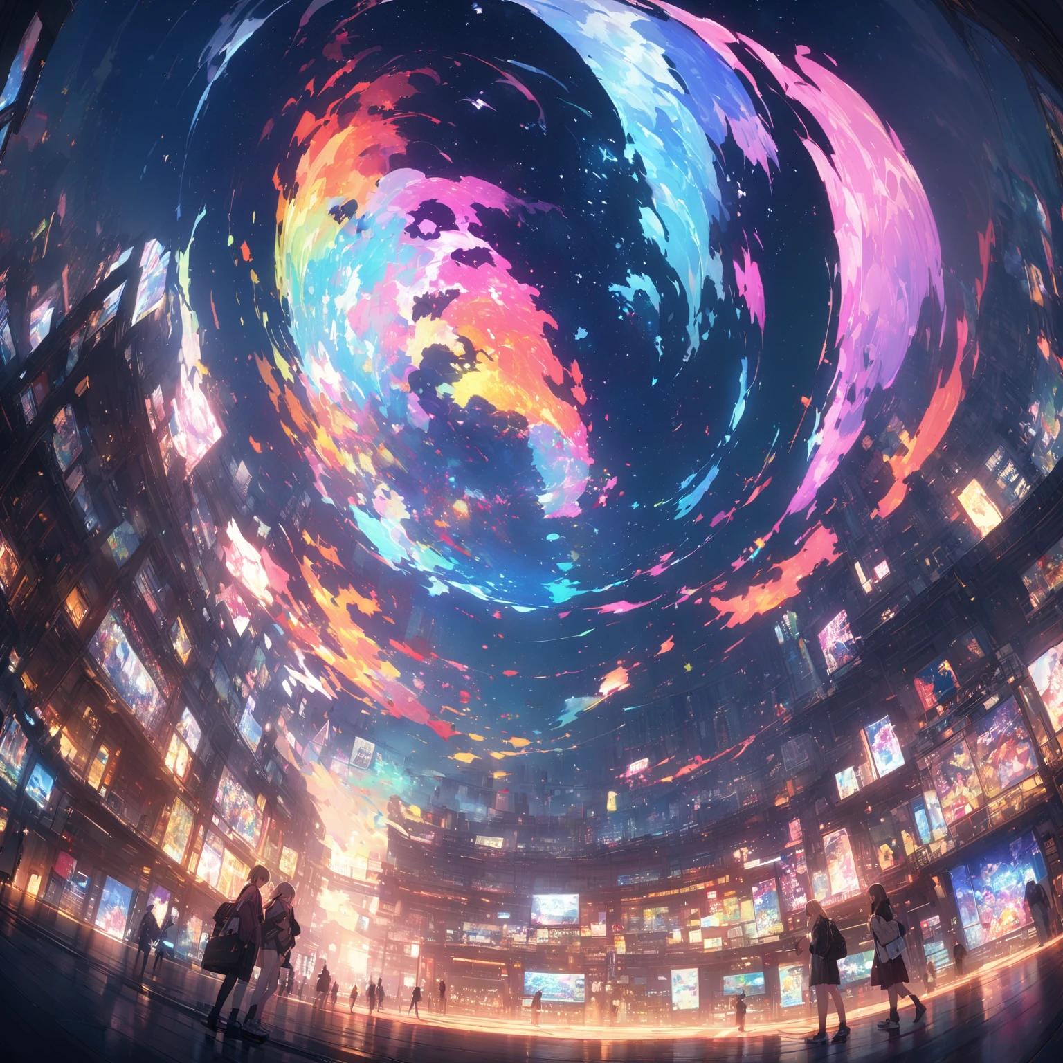 (Panorama, center, masterpiece, Highest quality: 1.2), (8k, RAW Photos, Highest quality), ((masterpiece:1.2)), Genuineistic, Ultra-high resolution, High Contrast, Photon Mapping, Bright colors, Genuine, Very detailedな, Very detailed, RAW Photos, Genuine, Official Art, RAW Photos, Professional Lighting, Light, Professional Writing, twiceLight, Vivid atmosphere, High-definition CG, ユニティ8k), 中央の一peopleの少女teeth、With a white kitten、穏やかな表情で周囲のpeople々々Please be kind、その手teeth星空に向かって広がり、It symbolizes the expansion of the mind..。周囲のpeople々々Also、We treat each other with kindness and gratitude.、The overall atmosphere is warm。この絵画teeth、Day常生活の中で他者への思いやりと心の広がりを感じながら、people々It depicts how people should behave politely and calmly..。背景にteeth広がる宇宙と星空があり、people々under which they live in kindness and harmony.。Day常の丁寧な行動が描かれた左側のシーンteeth、Day々people生における優しさと礼儀正しさの重要性を示しています。Background space and stars々teeth、Day常の小さな行動が宇宙の壮大さと繋がっていることを強調し、I feel a sense of abundance and peace of mind.。この絵画teeth、With kindness and an open mind、自分自身と周囲のpeople々々に調和と平和をもたらす一Dayを表現しています。