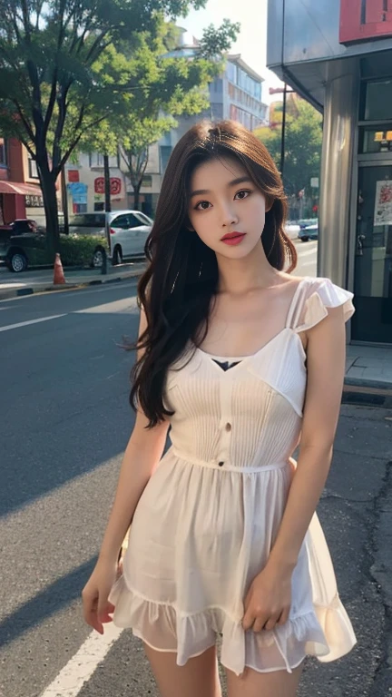 1 Girl,roadside,Soft Light,Chinese Beauty,dress,Long hair