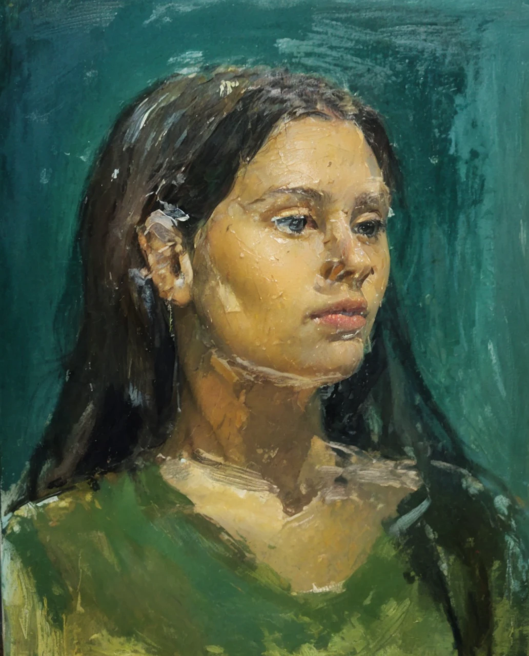 a young woman, oil painting, academic style, bold brush strokes, detailed facial features, mesmerizing eyes, flawless skin, elegant pose, chiaroscuro lighting, dramatic shadows, vibrant colors, photorealistic, ultra-detailed, 8k, best quality, masterpiece