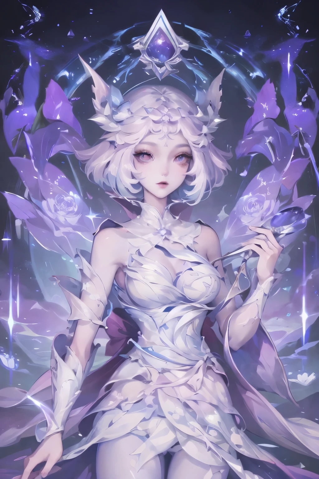 A gorgeous and beautiful tarot card of the Elf Warrior Queen, Fractal Magic, detailed, Surrealism, 象征主义和Surrealism的元素, Sophisticated design, Intertwined, Beautiful woman, Flowers, Pastel.