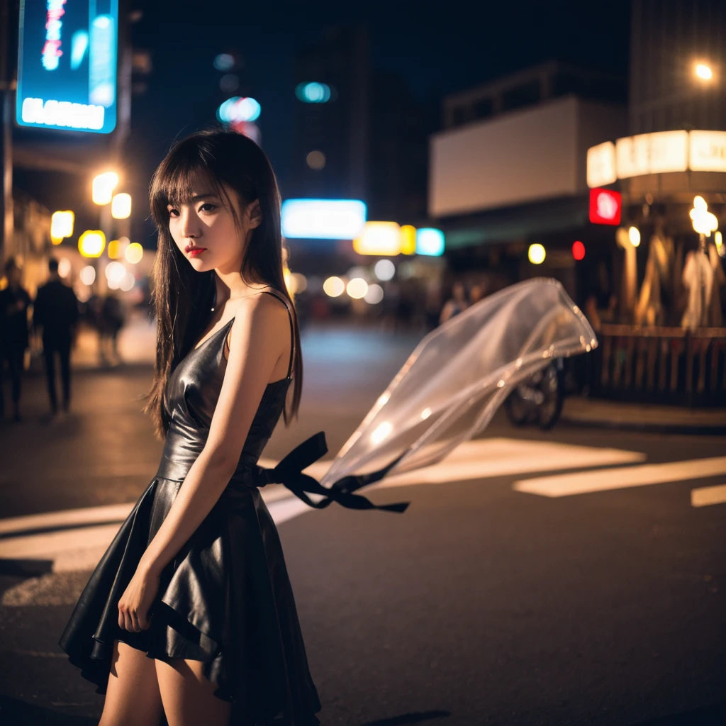 High resolution, One Girl, Background Blur, night,Fashion Model,dress,Cinematic aesthetics