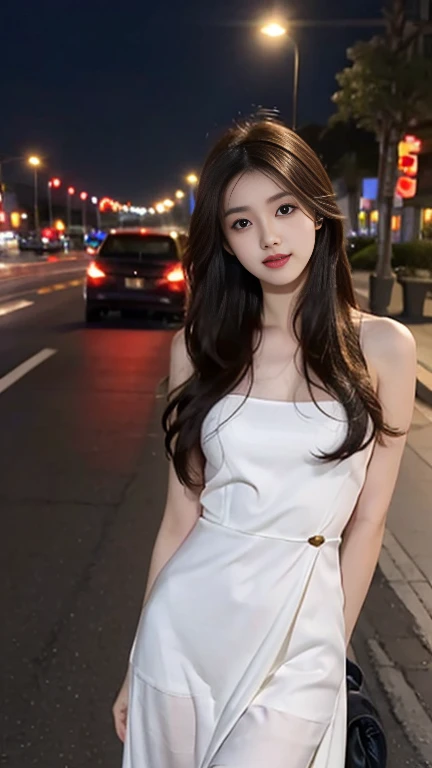 1 Girl,roadside,Soft Light,Chinese Beauty,dress,Long hair