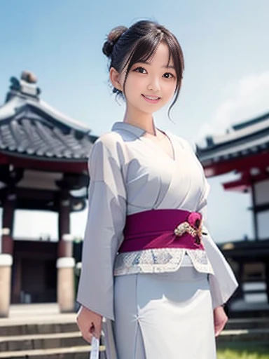Japanese female, a lot of details, (underweight), detailed black hair, beautiful detailed hair, super fucking beautiful, delicate beautiful face, complex details beautiful and delicate eyes, perfect hands, (flat chest best quality:1.5), perfect and delicate limbs, detailed skin, best quality, ultra-detailed,(cheerful grin:1.5),
(japanese temple), standing, single braid, (12 hitoes), mystical atmosphere, full body shot, ground-level shot