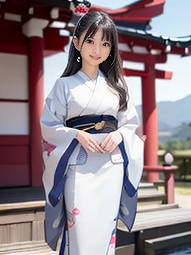 Japanese female, a lot of details, (underweight), detailed black hair, beautiful detailed hair, super fucking beautiful, delicate beautiful face, complex details beautiful and delicate eyes, perfect hands, (flat chest best quality:1.5), perfect and delicate limbs, detailed skin, best quality, ultra-detailed,(cheerful grin:1.5),
(japanese temple), standing, single braid, (Japanese kimono), mystical atmosphere, full body shot, ground-level shot