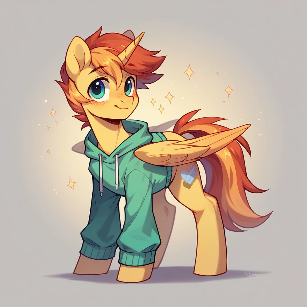 My little pony OC, wild pony, with a cute appearance, male, fully body, wearing a cute outfit, alicorn, standing alone