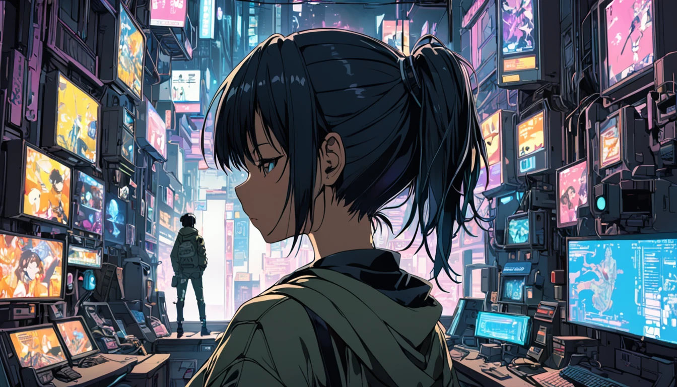 ((anime: 1.4, figure)), (masterpiece, Highest quality, Highest quality), (Very detailed, The absolute solution), ((16K, High resolution)) (Cyberpunk game world), ( anime: 1.4, figure)), (masterpiece, Highest quality, Highest quality), (Very detailed, The absolute solution). and {Lofi Art, Laurie Griesley's style, Makoto Shinkai&#39;s Style, anime Aesthetic}, break {(Produces images with over 40 million pixels of information and cinematic detail。Hot with Sony&#39;s slur).}