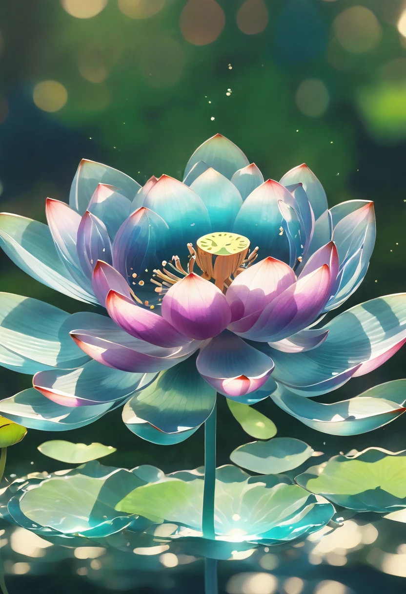 (La best quality,high resolution,super detailed,actual),Lotus flower formed from jelly,in the room,Christmas decoration,surrounded by christmas gifts,A masterpiece full of fantasy elements）））, （（best quality））, （（intricate details））（8k）