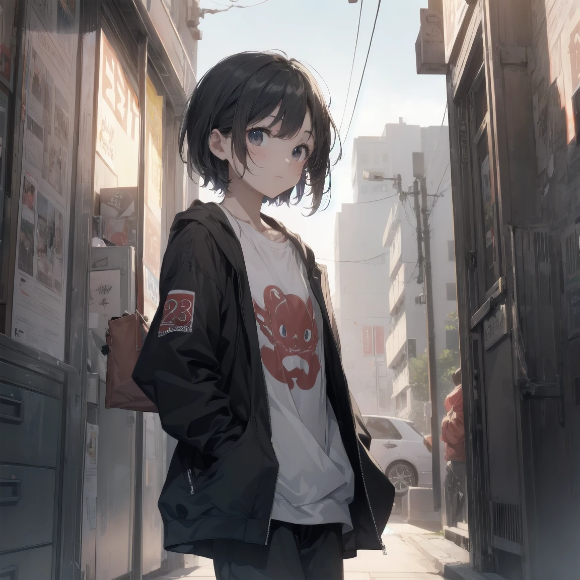 (best quality, 4K, 8K, high resolution, masterpiece:1.2), Extremely detailed, (Very cool and realistic,Photo-real:1.37), high resolution, Anime cute art style, best anime 8K konachan wallpaper, Pixiv competition winner, Perfect anatomical structure, Super delicate skin,rest,(Please draw a boy walking to school with sleepy eyes. ),rest, 1 Boy, (Solitary,,,23 years old:1.3),Complete limbs, Full fingers, A high school student, Androgynous charm, Love is fleeting, (Very short hair),Middle parted hair,forehead, flat chest, Small butt, groin, Small Eyes,Beautiful and delicate black eyes, Iris and pupil are well proportioned, Disgusted look, high resolution detailed hair, Sailor Suit, skirt, On the school commute. rest,Moderate: Anime Art, Vibrant colors, Clear focus, professional, Bokeh.
light: Natural sunlight casts a soft light on the boy, On the school commute营造温馨宜人的氛围..rest,著名艺术家提供的最佳light, 8K,illustration,